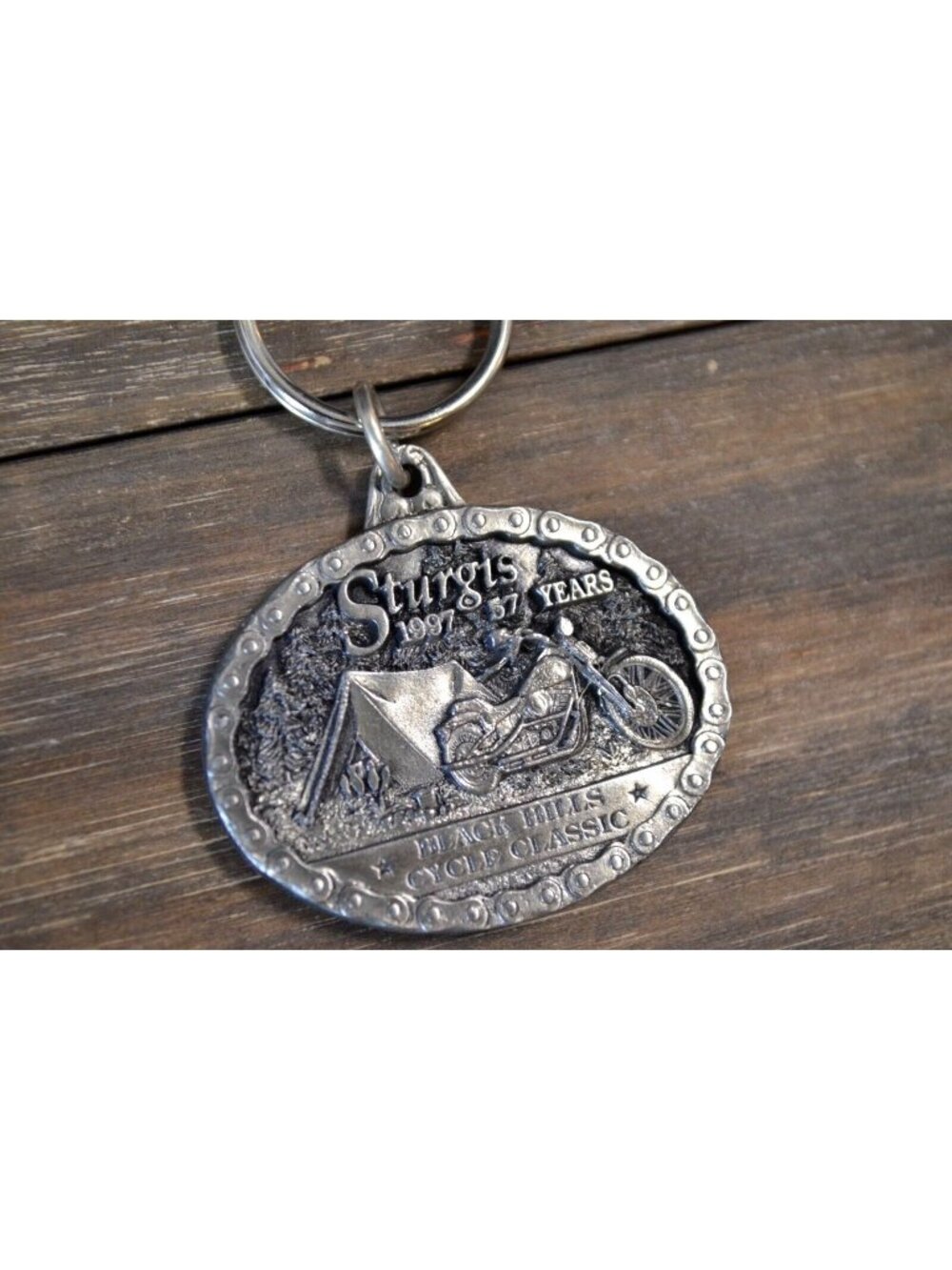 1997 Motorcycle Rally Keychain Sturgis SD Hills Biker 57 Yr Anniversary Vtg